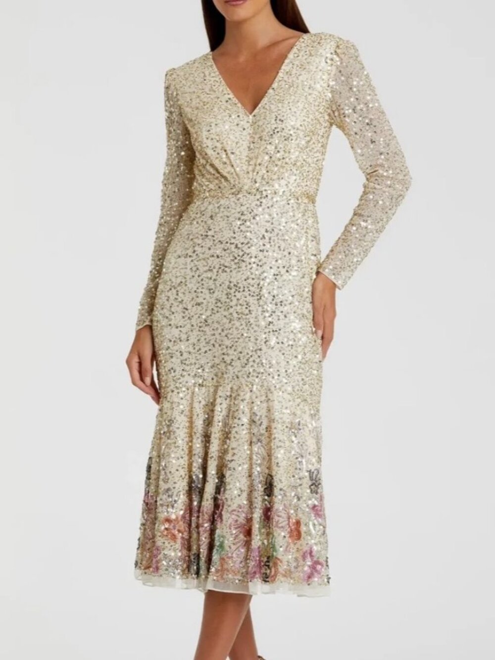 Mac Duggal Gold Sequin Tea Length Dress NWT sz 6